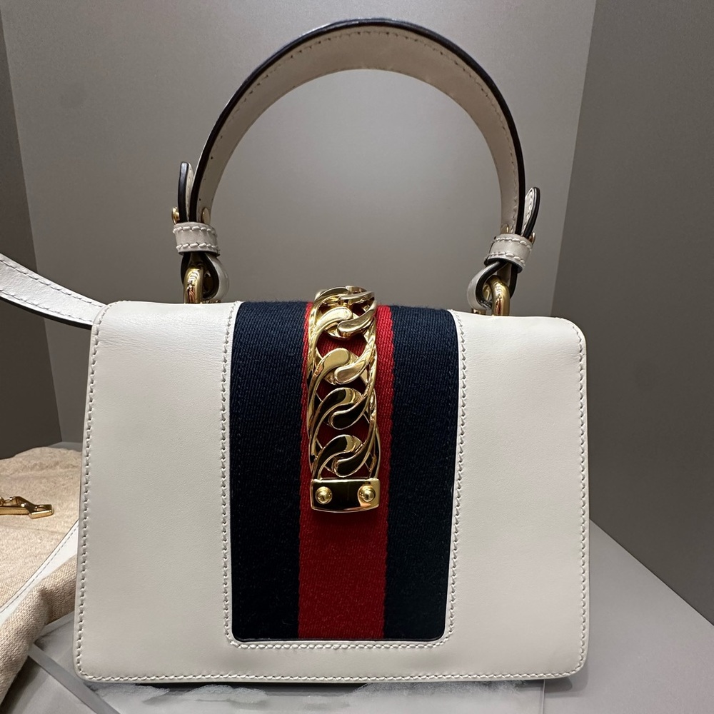 Gucci Sylvie Top Handle Bag Embroidered Leather Mini, EUC - Picture 10 of 16